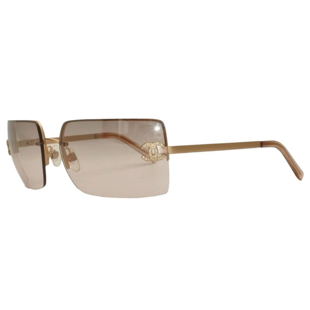 Very good condition CHANEL half rim sunglasses eyewear 4092-B c.102/8Z size 62□15 120 here mark rhinestone used 4a000016