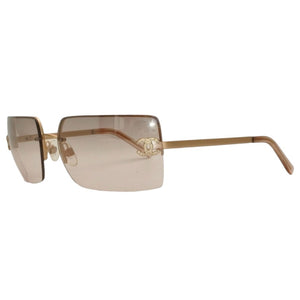 Very good condition CHANEL half rim sunglasses eyewear 4092-B c.102/8Z size 62□15 120 here mark rhinestone used 4a000016