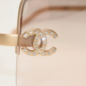 Very good condition CHANEL half rim sunglasses eyewear 4092-B c.102/8Z size 62□15 120 here mark rhinestone used 4a000016