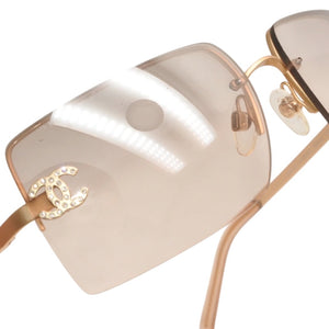 Very good condition CHANEL half rim sunglasses eyewear 4092-B c.102/8Z size 62□15 120 here mark rhinestone used 4a000016