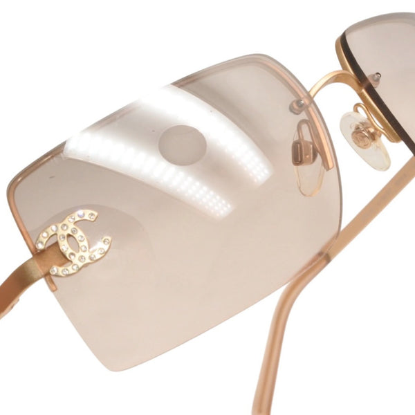 Very good condition CHANEL half rim sunglasses eyewear 4092-B c.102/8Z size 62□15 120 here mark rhinestone used 4a000016