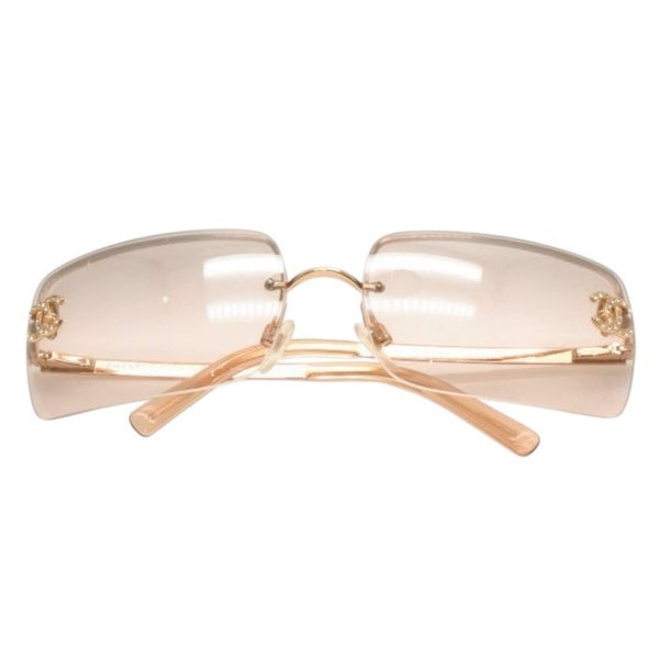 CHANEL Half Rim Sunglasses Eyewear 4104-B c.125/8Z Size 62□15 120 Coco Mark Rhinestone Good Condition Used 4a000005