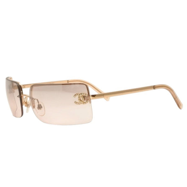 CHANEL Half Rim Sunglasses Eyewear 4104-B c.125/8Z Size 62□15 120 Coco Mark Rhinestone Good Condition Used 4a000005