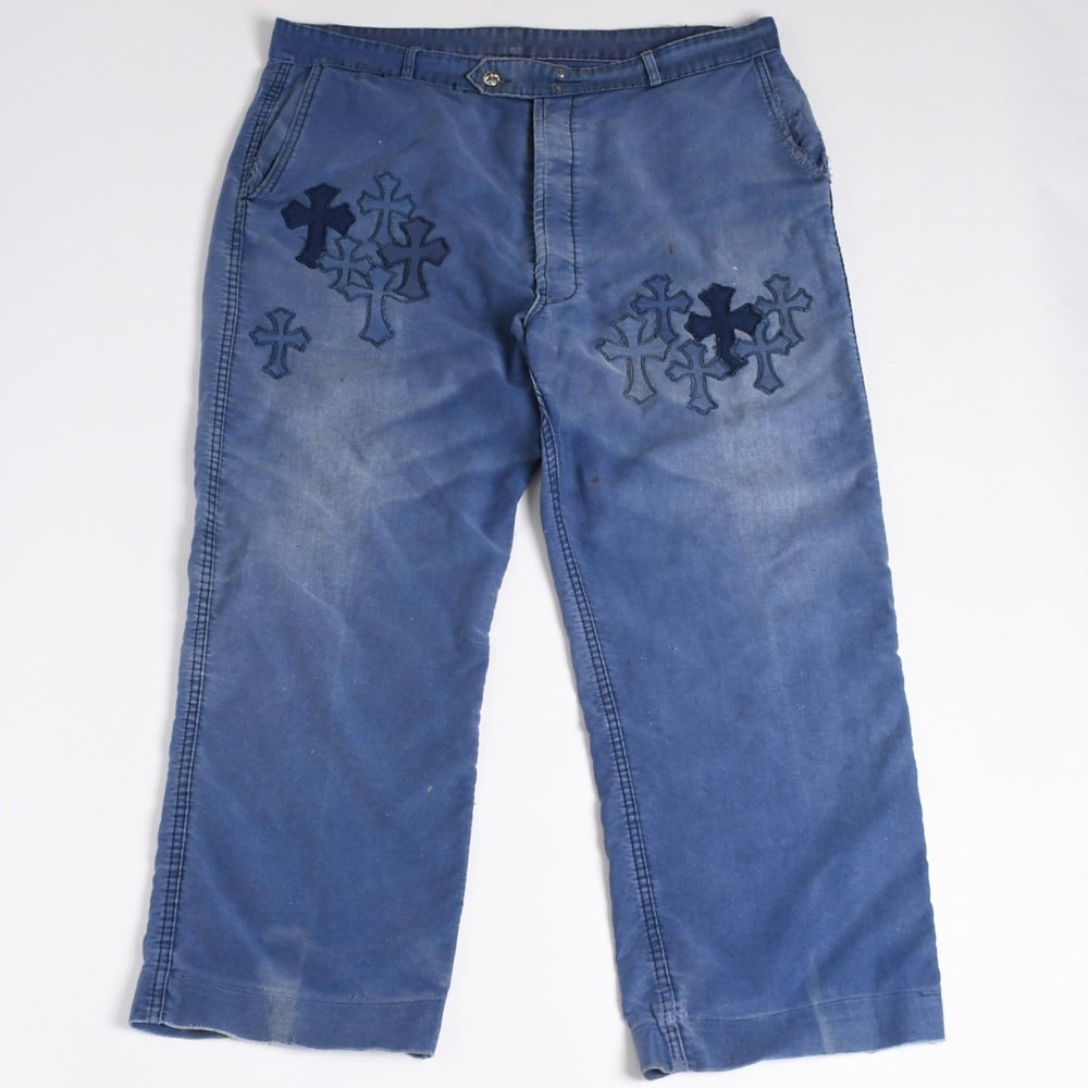 CHROME HEARTS クロムハーツ パリ限定 クロスパッチフレンチワーク パンツ ネイビー サイズ38 美品 中古 4a000022
