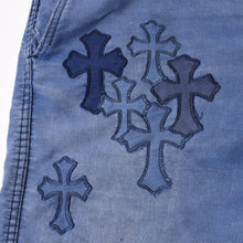 画像をギャラリービューアに読み込む, CHROME HEARTS クロムハーツ パリ限定 クロスパッチフレンチワーク パンツ ネイビー サイズ38 美品 中古 4a000022