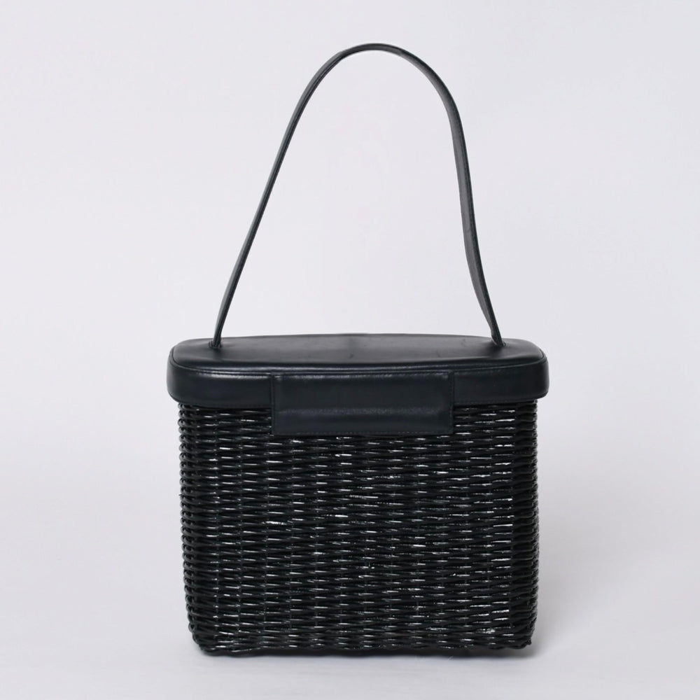 極美品 CHANEL シャネル ヴァニティバッグ ハンドバッグ 5番台 ココマーク ラタン ストロー レザー ブラック ゴールド金具 中古 4a000501