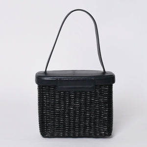 極美品 CHANEL シャネル ヴァニティバッグ ハンドバッグ 5番台 ココマーク ラタン ストロー レザー ブラック ゴールド金具 中古 4a000501