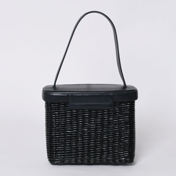 極美品 CHANEL シャネル ヴァニティバッグ ハンドバッグ 5番台 ココマーク ラタン ストロー レザー ブラック ゴールド金具 中古 4a000501