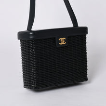 画像をギャラリービューアに読み込む, 極美品 CHANEL シャネル ヴァニティバッグ ハンドバッグ 5番台 ココマーク ラタン ストロー レザー ブラック ゴールド金具 中古 4a000501