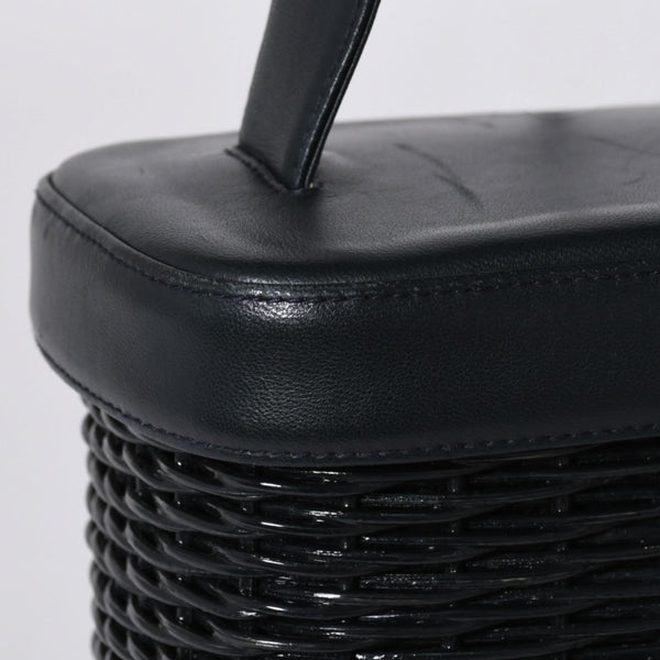極美品 CHANEL シャネル ヴァニティバッグ ハンドバッグ 5番台 ココマーク ラタン ストロー レザー ブラック ゴールド金具 中古 4a000501