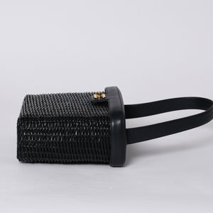 極美品 CHANEL シャネル ヴァニティバッグ ハンドバッグ 5番台 ココマーク ラタン ストロー レザー ブラック ゴールド金具 中古 4a000501