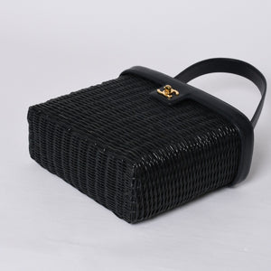 極美品 CHANEL シャネル ヴァニティバッグ ハンドバッグ 5番台 ココマーク ラタン ストロー レザー ブラック ゴールド金具 中古 4a000501