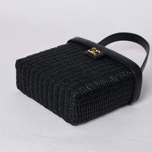 画像をギャラリービューアに読み込む, 極美品 CHANEL シャネル ヴァニティバッグ ハンドバッグ 5番台 ココマーク ラタン ストロー レザー ブラック ゴールド金具 中古 4a000501