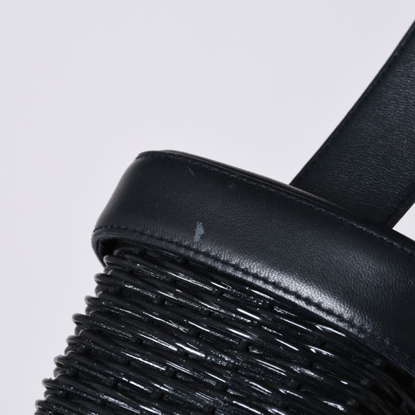 極美品 CHANEL シャネル ヴァニティバッグ ハンドバッグ 5番台 ココマーク ラタン ストロー レザー ブラック ゴールド金具 中古 4a000501