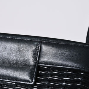 極美品 CHANEL シャネル ヴァニティバッグ ハンドバッグ 5番台 ココマーク ラタン ストロー レザー ブラック ゴールド金具 中古 4a000501