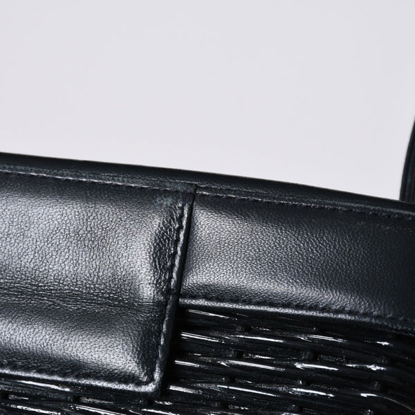 極美品 CHANEL シャネル ヴァニティバッグ ハンドバッグ 5番台 ココマーク ラタン ストロー レザー ブラック ゴールド金具 中古 4a000501