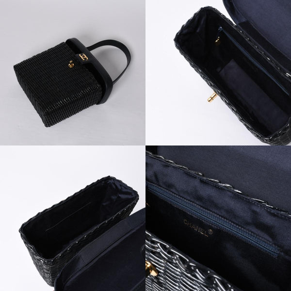 極美品 CHANEL シャネル ヴァニティバッグ ハンドバッグ 5番台 ココマーク ラタン ストロー レザー ブラック ゴールド金具 中古 4a000501