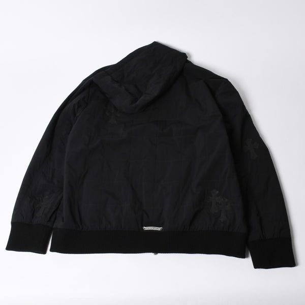 新品同様 CHROME HEARTS クロムハーツ ジップアップフーディー パーカー サイズXL セメタリークロスパッチ 9パッチ シルバー925 中古 4a000548