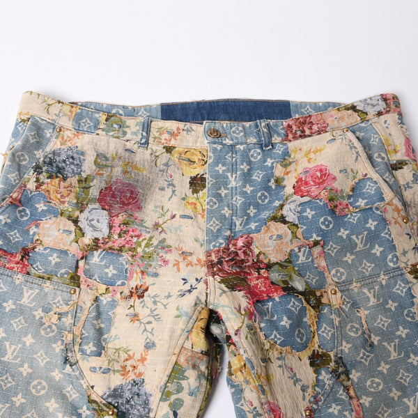 LOUIS VUITTON Destroy Bell Bottom Carpenter Denim Pants HND90W Size 40 Monogram Sashiko Good Condition Used 4a000027