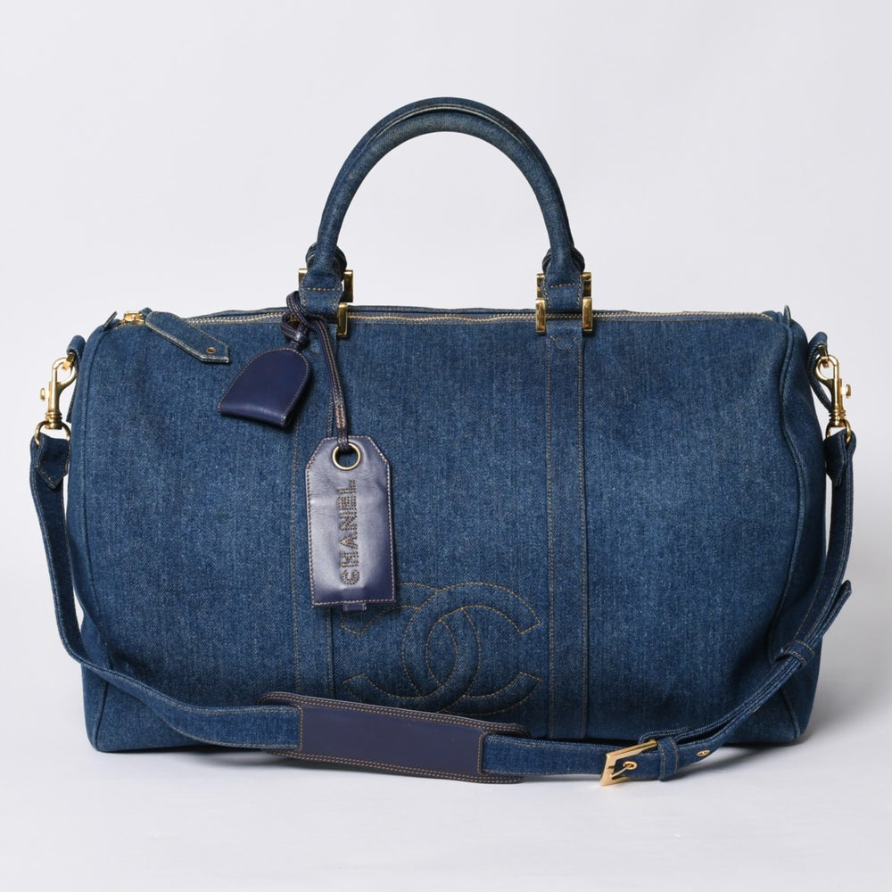 極美品 CHANEL シャネル ボストンバッグ ショルダーバッグ 4番台 2WAY ココマーク デニム インディゴブルー ゴールド金具 中古 4a000564