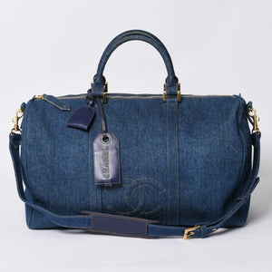 Very good condition CHANEL Boston bag shoulder bag 4th series 2WAY here mark denim indigo blue gold hardware used 4a000564
