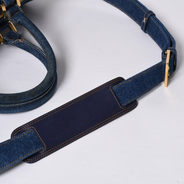 Very good condition CHANEL Boston bag shoulder bag 4th series 2WAY here mark denim indigo blue gold hardware used 4a000564