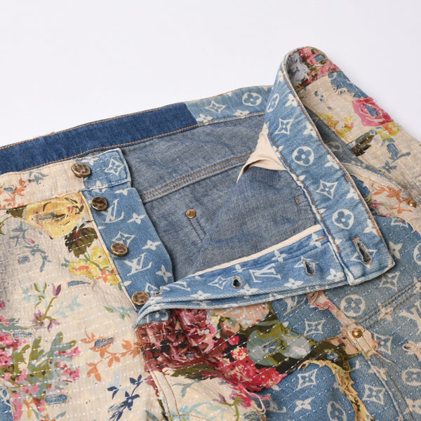 LOUIS VUITTON Destroy Bell Bottom Carpenter Denim Pants HND90W Size 40 Monogram Sashiko Good Condition Used 4a000027