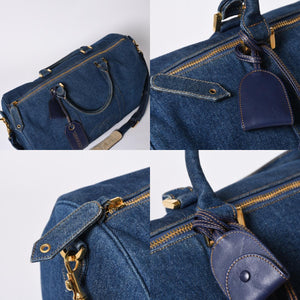 Very good condition CHANEL Boston bag shoulder bag 4th series 2WAY here mark denim indigo blue gold hardware used 4a000564