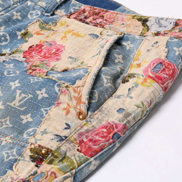 LOUIS VUITTON Destroy Bell Bottom Carpenter Denim Pants HND90W Size 40 Monogram Sashiko Good Condition Used 4a000027