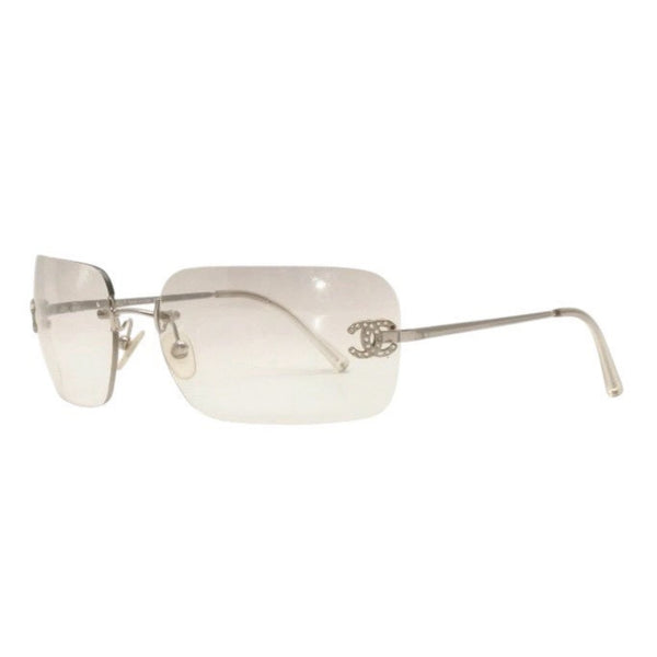 CHANEL シャネル リムレス サングラス アイウェア 4017-D c.159/6I サイズ62□17 120 ココマーク ラインストーン 美品 中古 4a000355