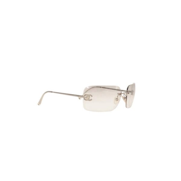 CHANEL シャネル リムレス サングラス アイウェア 4017-D c.159/6I サイズ62□17 120 ココマーク ラインストーン 美品 中古 4a000355