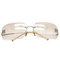 CHANEL Rimless Sunglasses Eyewear 4017-D c.159/6I Size 62□17 120 Coco Mark Rhinestone Good Condition Used 4a000306