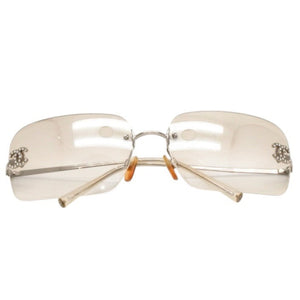 CHANEL Rimless Sunglasses Eyewear 4017-D c.159/6I Size 62□17 120 Coco Mark Rhinestone Good Condition Used 4a000306