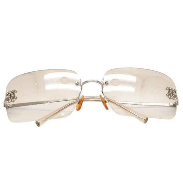 CHANEL Rimless Sunglasses Eyewear 4017-D c.159/6I Size 62□17 120 Coco Mark Rhinestone Good Condition Used 4a000306