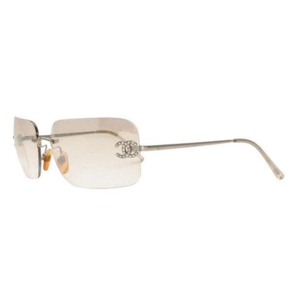 CHANEL Rimless Sunglasses Eyewear 4017-D c.159/6I Size 62□17 120 Coco Mark Rhinestone Good Condition Used 4a000306