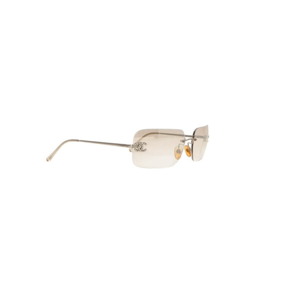 CHANEL Rimless Sunglasses Eyewear 4017-D c.159/6I Size 62□17 120 Coco Mark Rhinestone Good Condition Used 4a000306