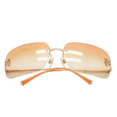 CHANEL Rimless Sunglasses Eyewear 4017-D c.125/56 Size 62□17 120 Coco Mark Rhinestone Orange Good Condition Used 4a000298