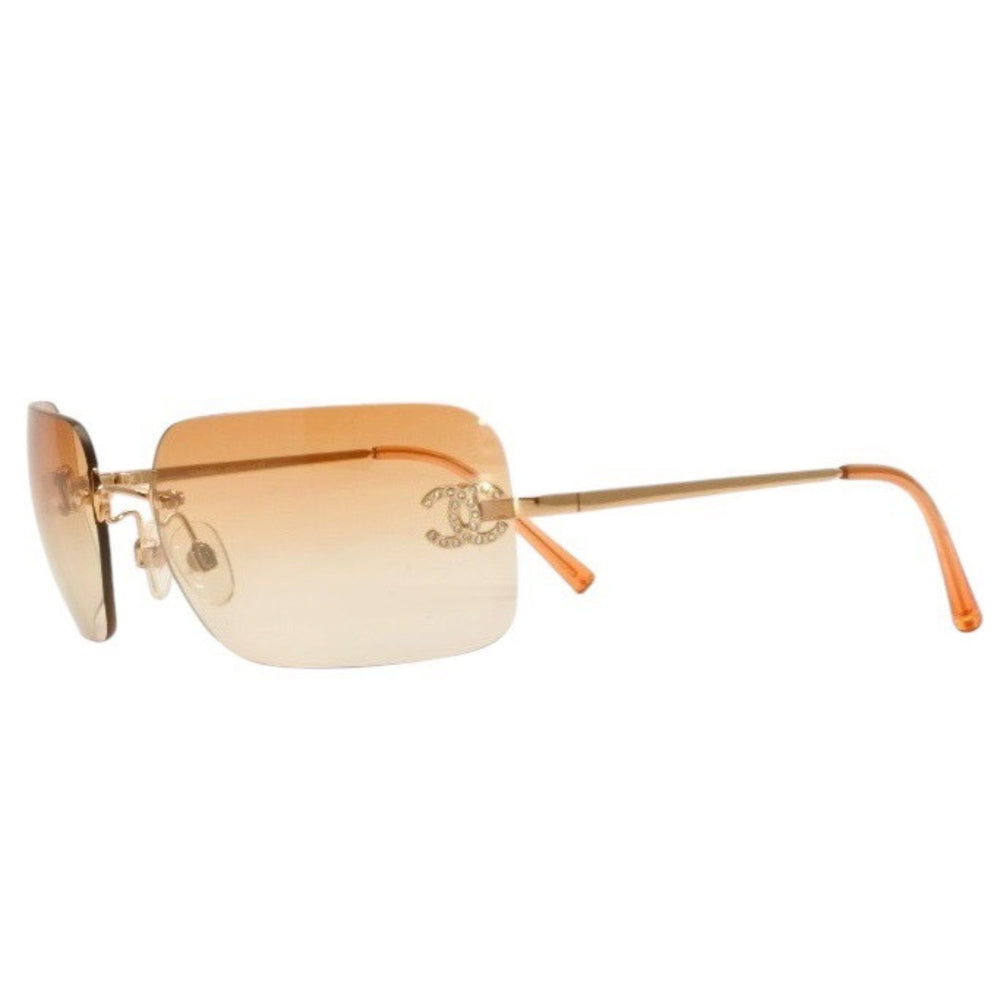 CHANEL シャネル リムレス サングラス アイウェア 4017-D c.125/56 サイズ62□17 120 ココマーク ラインストーン オレンジ 美品 中古 4a000298