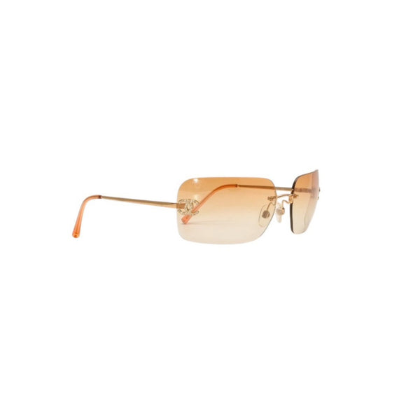CHANEL Rimless Sunglasses Eyewear 4017-D c.125/56 Size 62□17 120 Coco Mark Rhinestone Orange Good Condition Used 4a000298