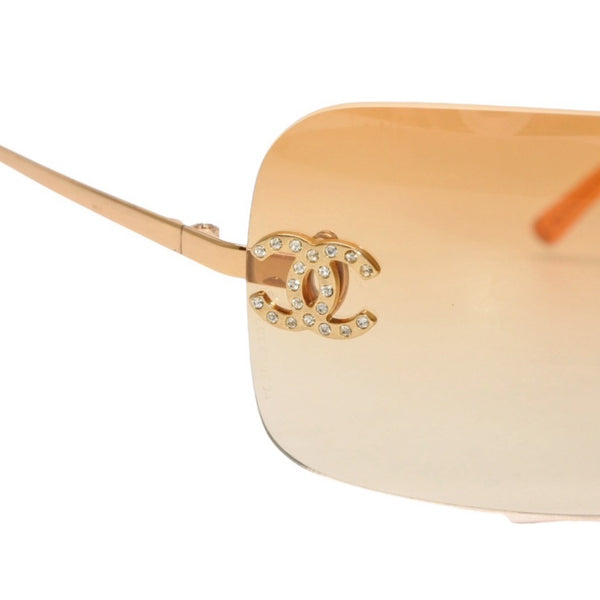 CHANEL Rimless Sunglasses Eyewear 4017-D c.125/56 Size 62□17 120 Coco Mark Rhinestone Orange Good Condition Used 4a000298