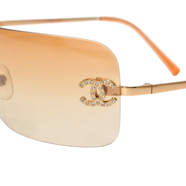 CHANEL Rimless Sunglasses Eyewear 4017-D c.125/56 Size 62□17 120 Coco Mark Rhinestone Orange Good Condition Used 4a000298