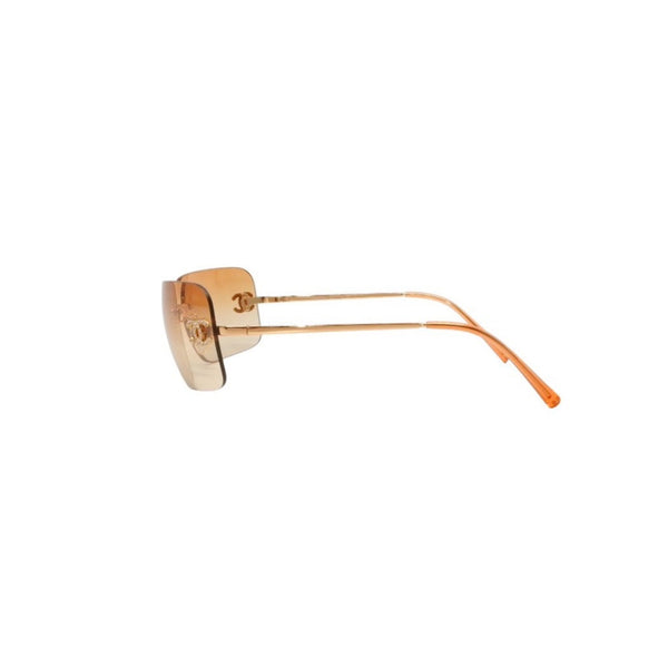 CHANEL Rimless Sunglasses Eyewear 4017-D c.125/56 Size 62□17 120 Coco Mark Rhinestone Orange Good Condition Used 4a000298