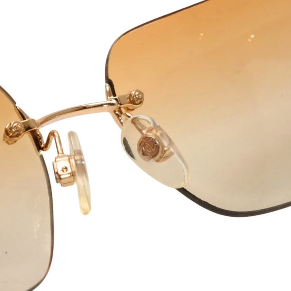 CHANEL Rimless Sunglasses Eyewear 4017-D c.125/56 Size 62□17 120 Coco Mark Rhinestone Orange Good Condition Used 4a000298