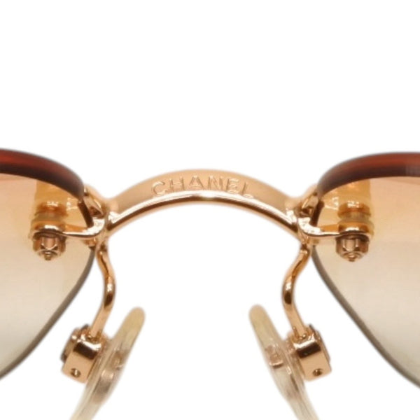 CHANEL Rimless Sunglasses Eyewear 4017-D c.125/56 Size 62□17 120 Coco Mark Rhinestone Orange Good Condition Used 4a000298