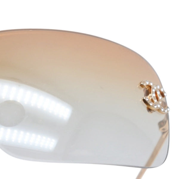 CHANEL Rimless Sunglasses Eyewear 4017-D c.125/56 Size 62□17 120 Coco Mark Rhinestone Orange Good Condition Used 4a000298