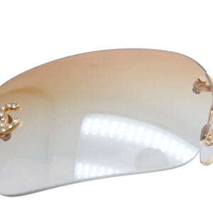CHANEL Rimless Sunglasses Eyewear 4017-D c.125/56 Size 62□17 120 Coco Mark Rhinestone Orange Good Condition Used 4a000298