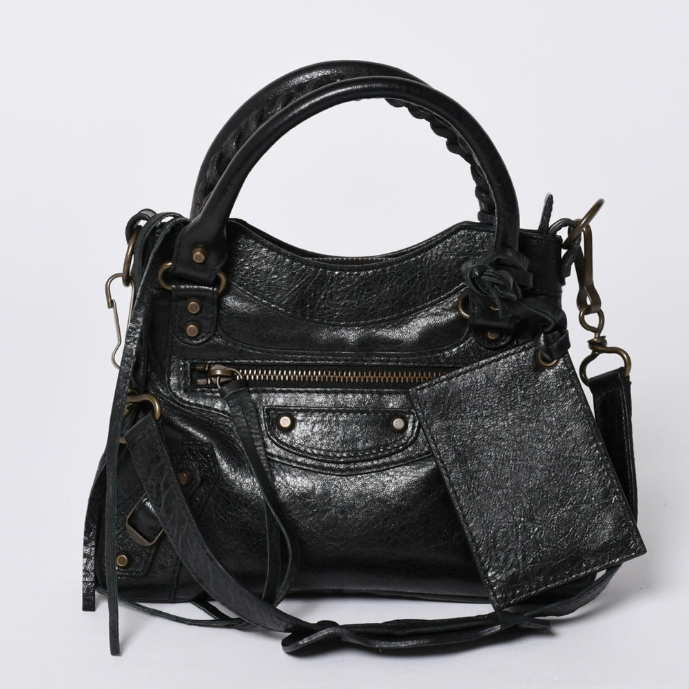 BALENCIAGA バレンシアガ ミニ ザ シティ ハンドバッグ 132116.2123 ブラック レザー ゴールド金具 美品 中古 4a000044