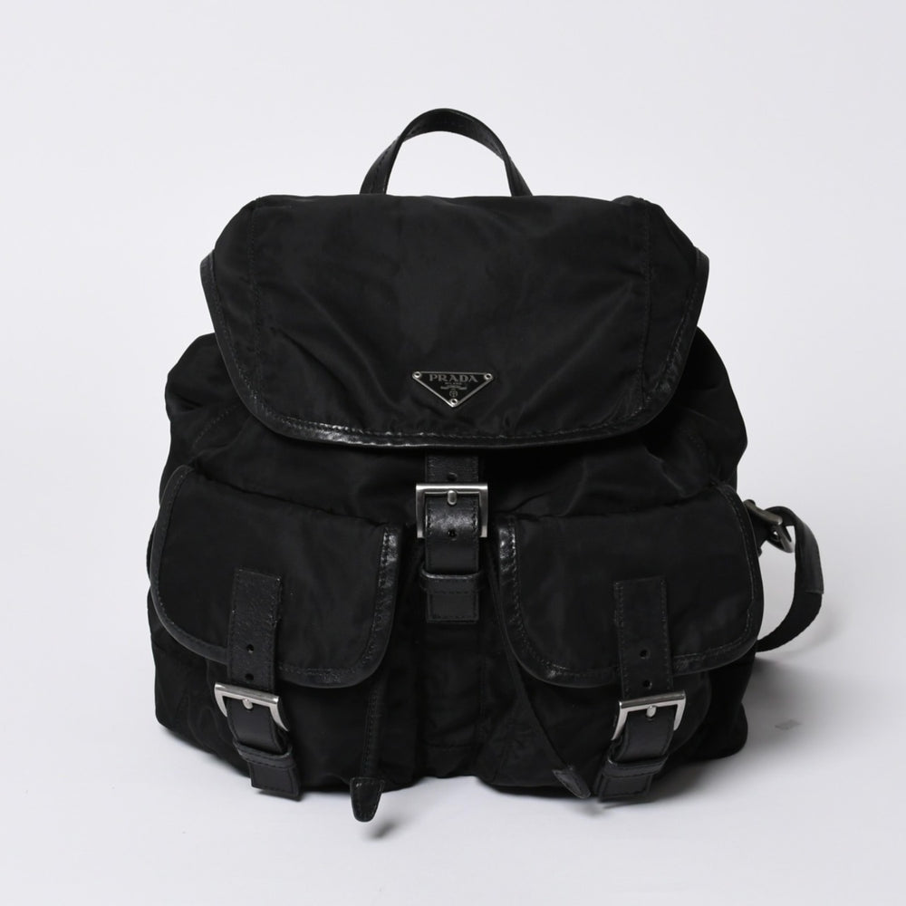 PRADA プラダ リュックサック Re-Nylon リナイロン バックパック ブラック ナイロン サフィアーノレザー 美品 中古 4b013226