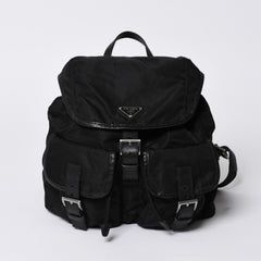 PRADA プラダ リュックサック Re-Nylon リナイロン バックパック ブラック ナイロン サフィアーノレザー 美品 中古 4b013226