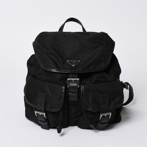 PRADA プラダ リュックサック Re-Nylon リナイロン バックパック ブラック ナイロン サフィアーノレザー 美品 中古 4b013226